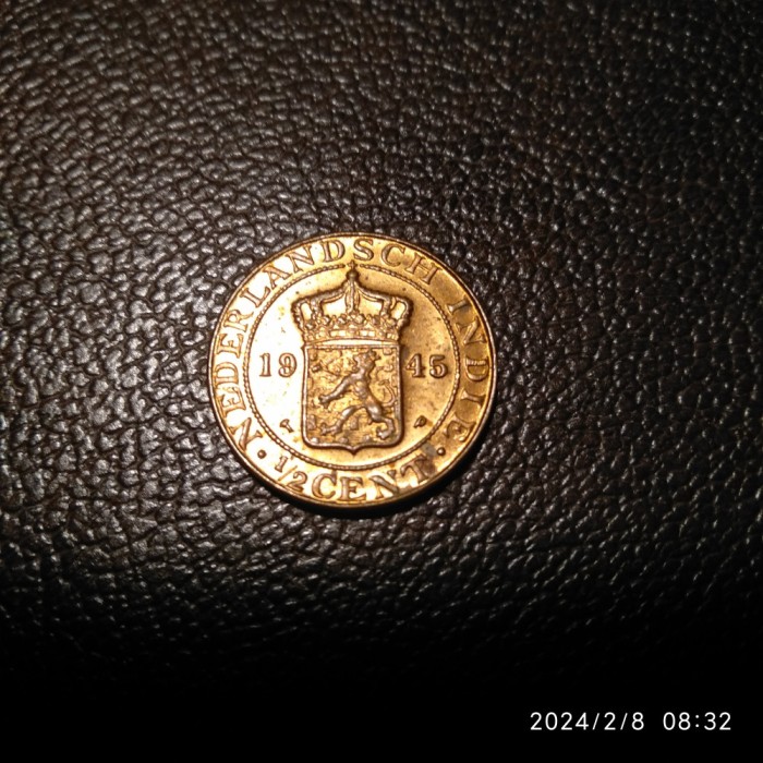 -Y- MONEDA INDIILE OLANDEZE , EAST INDIES 1/2 CENTS 1945 AUNC