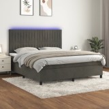 Gossi pat cu arcuri, saltea si led, gri inchis, 180x200 cm, catifea