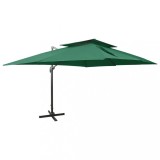 vidaXL Umbrelă &icirc;n consolă cu &icirc;nveliș dublu, verde, 400x300 cm 312371