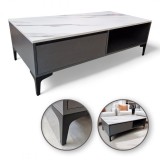 Masa de cafea, aspect marmura, 2 nivele, alb grafit, 120x60x40cm, JollyMag, STL17