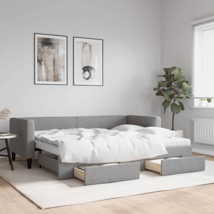 vidaXL Pat de zi cu extensie și sertare, gri deschis, 80x200 cm textil 3196627