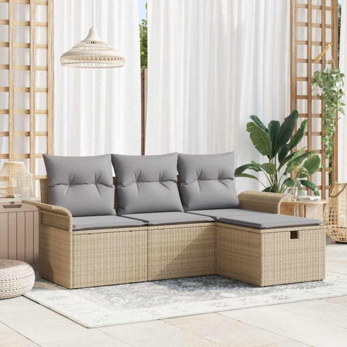 vidaXL Set de canapele pentru grădină cu pernă 4 pcs Bej Rattan poli 3360181