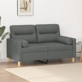 VidaXL Canapea cu 2 locuri cu pernuțe, gri &icirc;nchis, 120 cm, textil