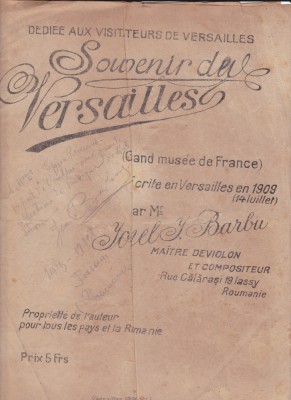AS @ - PARTITURA - SOUVENIR DE VERSAILLES - IONEL BARBU, pentru pian, cu autograf si dedicatie,.... cu versuri compuse ca dedicatie foto