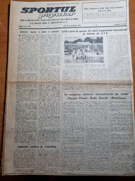 sportul popular 13 septembrie 1954-flacara ploiesti-ruda bratislava fotbal