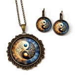 Set bijuterii Yin Yang pandantiv si cercei bronz cu cabochon de sticla 203200
