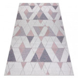Covor SISAL SION Geometric, triunghiurile 3006 țesute plate ecru / roz, 80x300 cm
