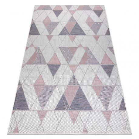 Covor SISAL SION Geometric, triunghiurile 3006 țesute plate ecru / roz, 60x200 cm