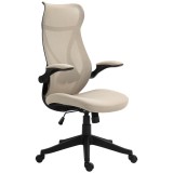 HOMCOM Scaun Ergonomic de Birou cu Brațe Rabatabile, Tetieră, &Icirc;nălțime Reglabilă și Funcție de Leagăn, 66x66x121 cm, Bej | Aosom Romania