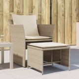 vidaXL Scaun Gradina cu Taburet Bej Poliratan, Perna Inclusa, Confortabil, Relaxare Exterior