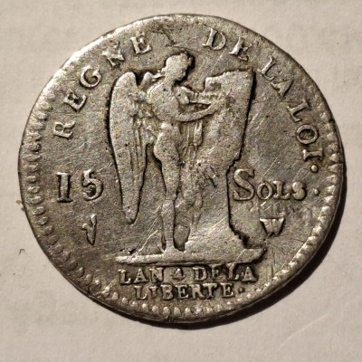 Franța 15 sols 1792 W argint Ludovic XVl foto