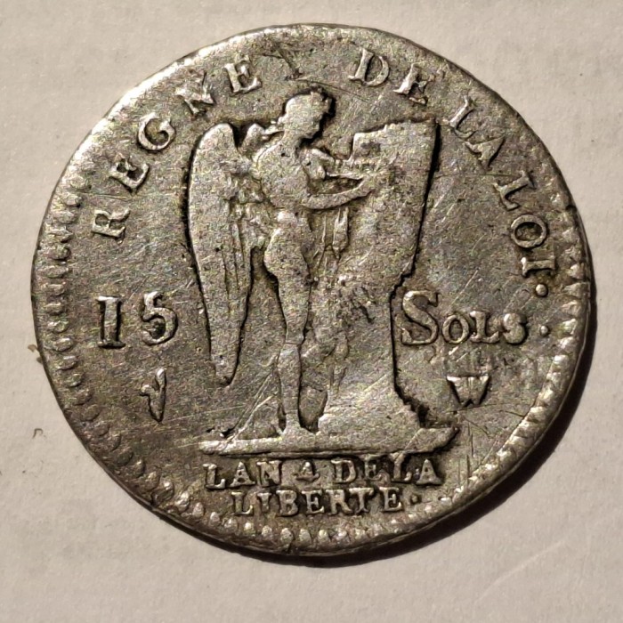 Franța 15 sols 1792 W argint Ludovic XVl