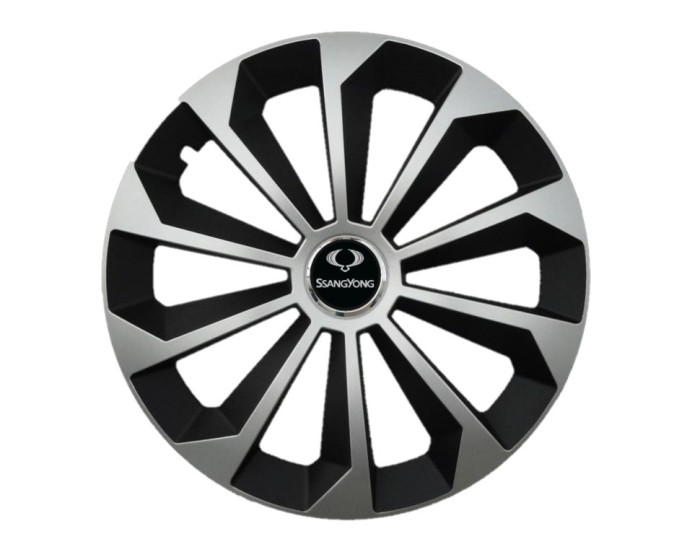Set 4 capace roti Fame Gri-Negru cu inel R14, pentru gama auto SsangYong