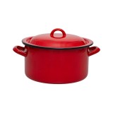 Set cratita adanca si capac, Vef, tabla emailata, rosu, 20 cm
