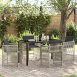 Set Masa Gradina 5 Piese Ratan Gri Deschis cu Perne, Exterior, 4 Persoane, Dreptunghiular