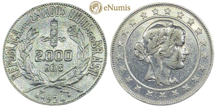 (M103) 2000 Reis 1924 Argint Brazilia - Km  526