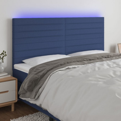 vidaXL Tăblie de pat cu LED, albastru, 200x5x118/128 cm, textil foto