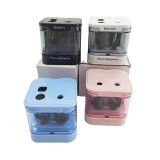 Ascutitoare electrica dubla, incarcare usb/baterii, 7x7x7 cm, alba