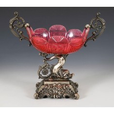 Bomboniera Biedermeier din argint si cristal colorat in masa, cca 1850