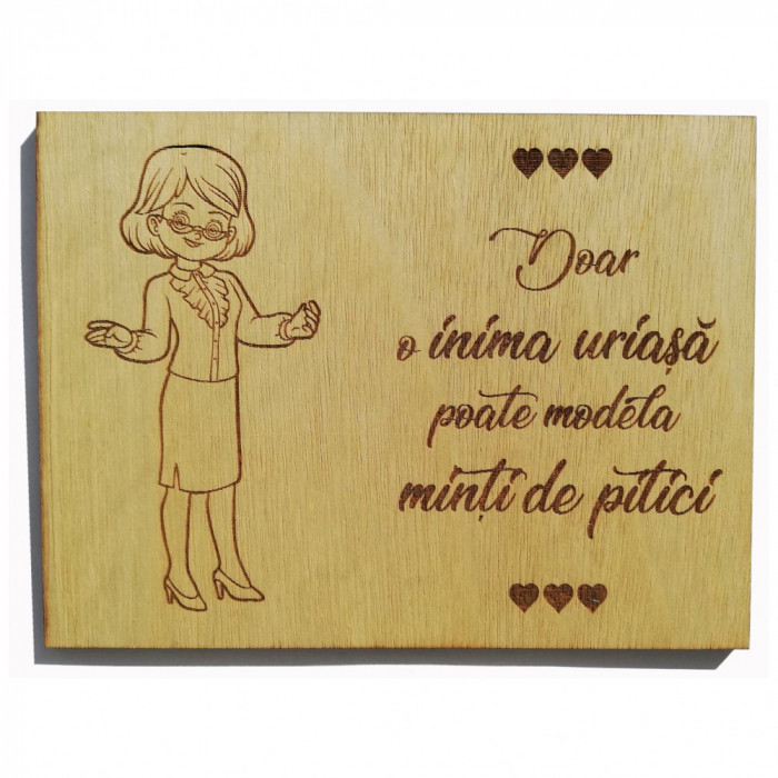 Mesaj &ldquo;Inima Uriasa&rdquo;, personalizare gratuita, lemn, 15x20cm, Artemis Gift