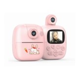 Set Camera Instantanee pentru Copii, 1x Set de Markere, 5x Role de Hartie Termica, 5x Role Hartie Adeziva, Flippy, cu Functie de Printare, cablu USB-C