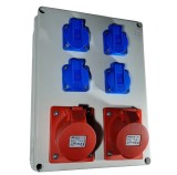 Tablou electric echipat pentru distributie, organizare de santier cu o priza 5 poli 16A, o priza 5 poli 32A si 4 prize monofazice IP44