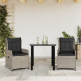 VidaXL Set mobilier de grădină cu perne, 3 piese,gri deschis,poliratan