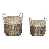 Set de Coșuri Home ESPRIT Alb Negru Natural (2 Piese)
