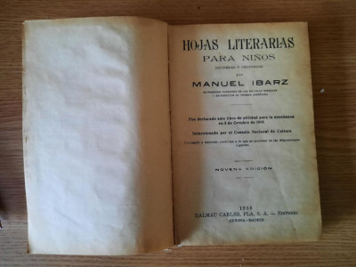 HOJAS LITERARIAS PARA NINOS par MANUEL IBARZ &amp;ndash; RARA (1936) foto