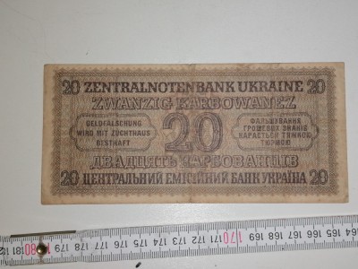 bancnota UCRAINA 20 zvanzig karbowanez 1942 foto