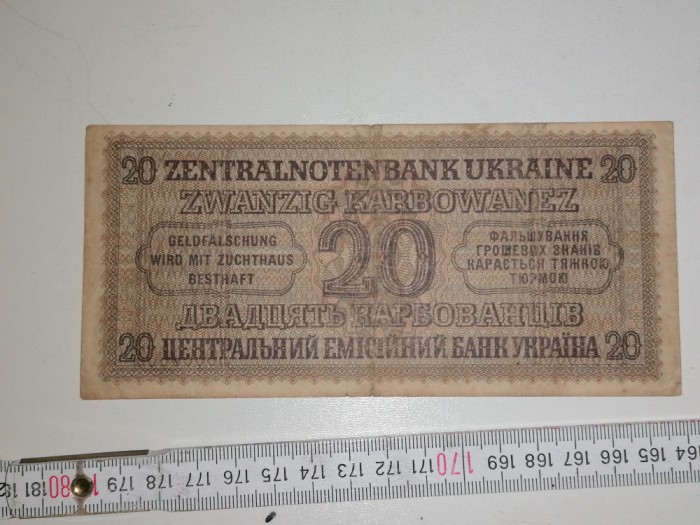 bancnota UCRAINA 20 zvanzig karbowanez 1942