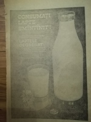 1973, Reclama Consumati lapte degresat, lapte sm&amp;icirc;nt&amp;icirc;nit, comunism 24x15 cm foto