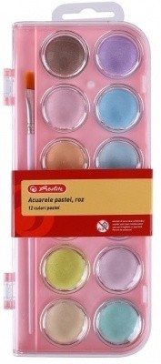 Acuarele tip pastila, pastel, 12 culori, roz, Herlitz foto