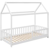 HOMCOM Pat Montessori pentru Copii &icirc;n Formă de Căsuță cu 15 Șipci și Bariere de Protecție, 96x195x165 cm, Alb | Aosom Romania