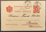 ROMANIA 1902 - Intreg Postal - 10 bani rosu - circulat Bucuresti - Randers (Danemarca) - Carta (Carte) Postala - expeditor Ion Panaitescu colectionar