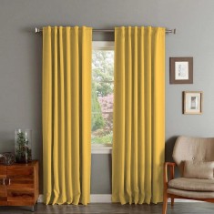 Draperie din catifea cu rejansa transparenta cu ate pentru galerie, Madison, 150x210 cm, densitate 700 g/ml, Lemon, 1 buc