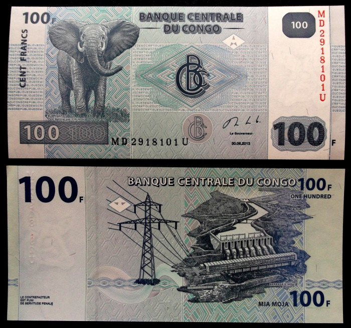 Congo 100 Francs Franci 2013 UNC necirculata **