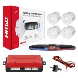 Set senzori parcare AMiO cu 4 senzori albi, afisaj LED si buzzer, 12V