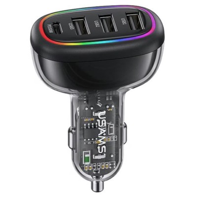 Incarcator auto USAMS CC169, 4 porturi, putere 120 W, transparent foto