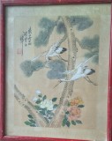 Set 2 picturi asiatice originale pe mătase &ndash; cocori și flori, stil Gongbi