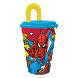 Pahar cu pai si capac, Stor, Spiderman, 430 ml