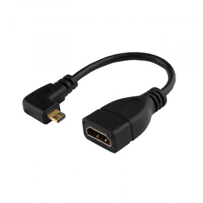 Cablu adaptor la 90 de grade micro HDMI tata la HDMI mama, negru foto