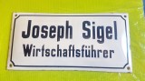 E173-I-RECLAMA veche JOSEPH SIGEL WirterschaftFuhrer metal emailat.