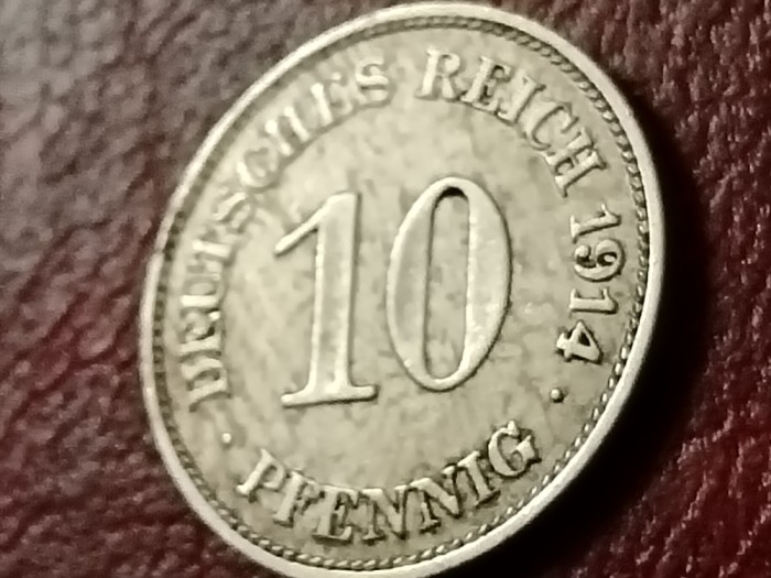 10 pfennig 1914 E, stare aUNC [poze]. Discount conform descriere [10 - 20 %. Vezi descrierea.].
