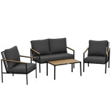 Outsunny Set mobilier de grădină 4 piese 4 persoane cu canapea cu 2 locuri fotolii și masă de cafea 8 perne negru gri &icirc;nchis | Aosom Romania