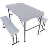 Set mobilier de camping pliabil, masa cu 2 banci, structura otel cu HDPE, 108x60cm, alb Household NewTrend