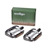 Set 2 pedale Wellgo din aluminiu pentru bicicleta, filet 9/16, culoare negru/arg... Cod:AWR0074
