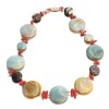 Colier Argint 925 Placat Aur Roz, Coral Roșu Natural &amp; Amazonit, Handmade, 47-52cm, Ajustabil, Cutie Cadou