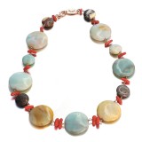 Cumpara ieftin Colier Argint 925 Placat Aur Roz, Coral Roșu Natural &amp; Amazonit, Handmade, 47-52cm, Ajustabil, Cutie Cadou