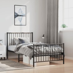 vidaXL Cadru pat metalic cu tăblii de cap/picioare, negru, 100x190 cm 350876